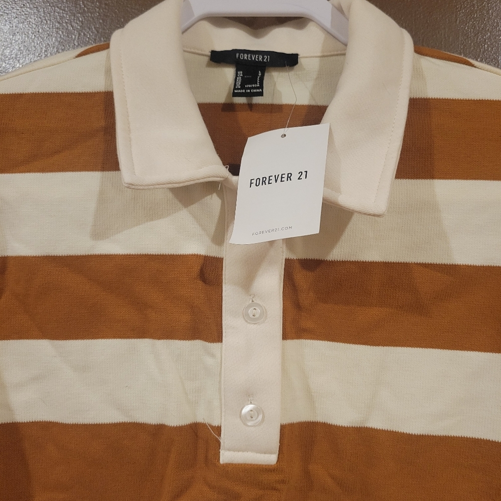 Forever 21 Cream Crop Top Polo Style